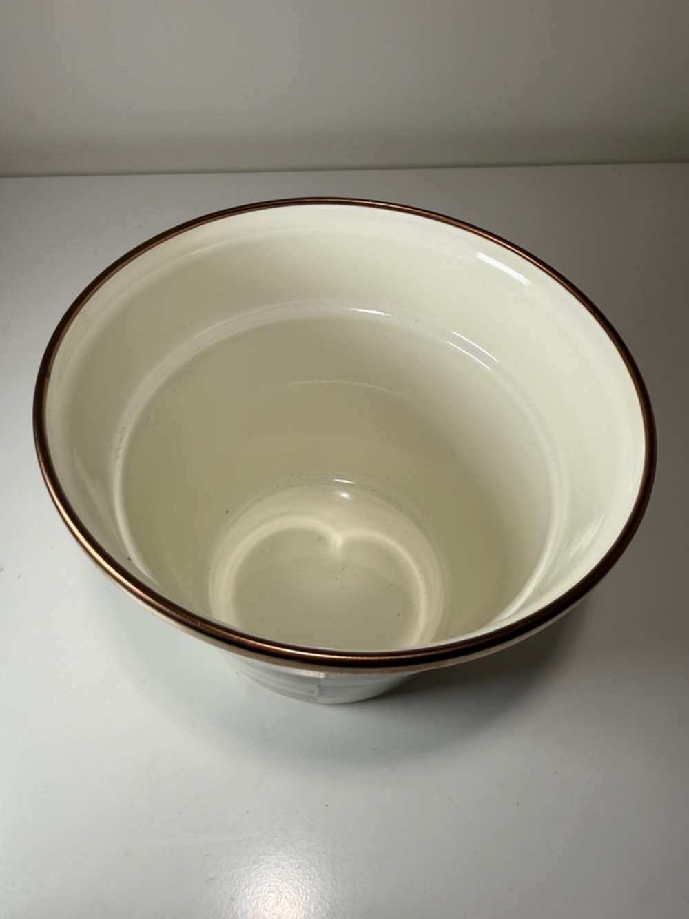 Mackenzie-Childs Mocha Check Small Garden Pot in Cream and Taupe with Gold Rim - Picture 2 of 5